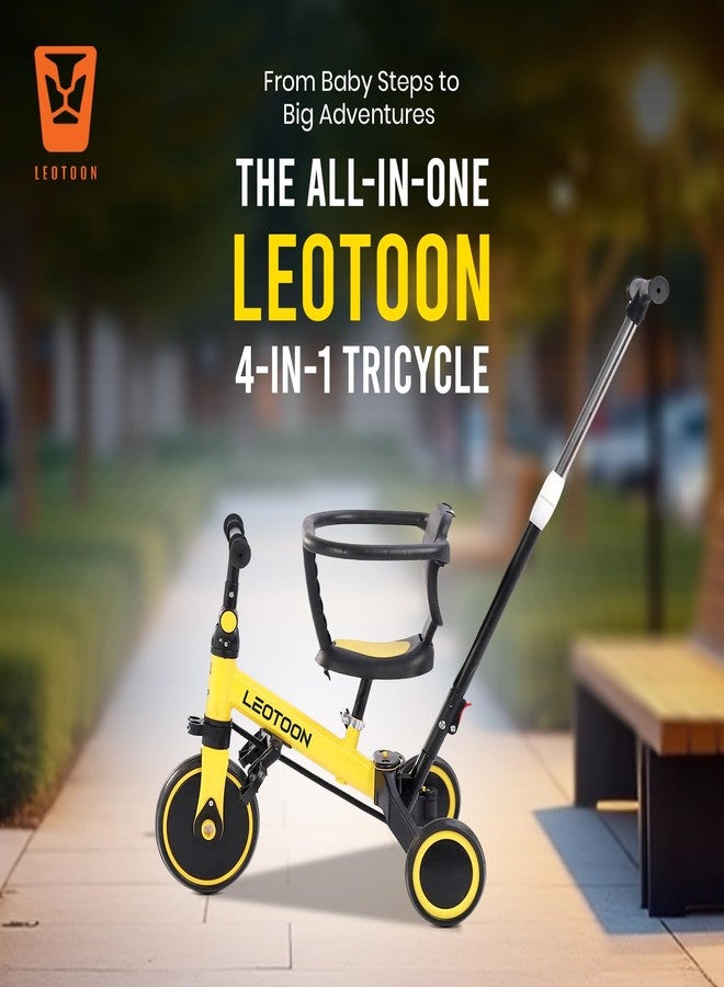 Leotoon 4 in 1 Trot n Roll Tricycle, 3 Mute EVA Wheels, Big Wheel Hub, Steel Frame, Non Slip Tyres, Extendable Push Handle, Convertible to Balance Bike, Yellow, 2 to 6 Years - Image 2